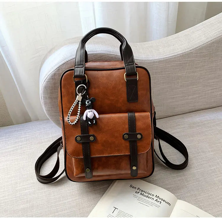 Mochila Cuero Juvenil Unisex - Alta Calidad Adolescentes Escolar Hombro Satchel Color Sólido