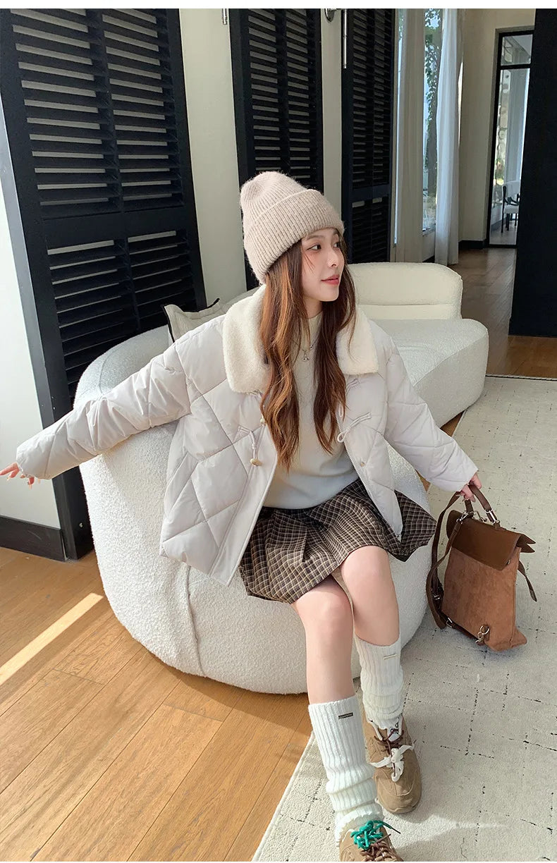 Chaqueta Algodón Mujer Tendencia - Chaqueta Estilo Chino Cuello Lana 2025