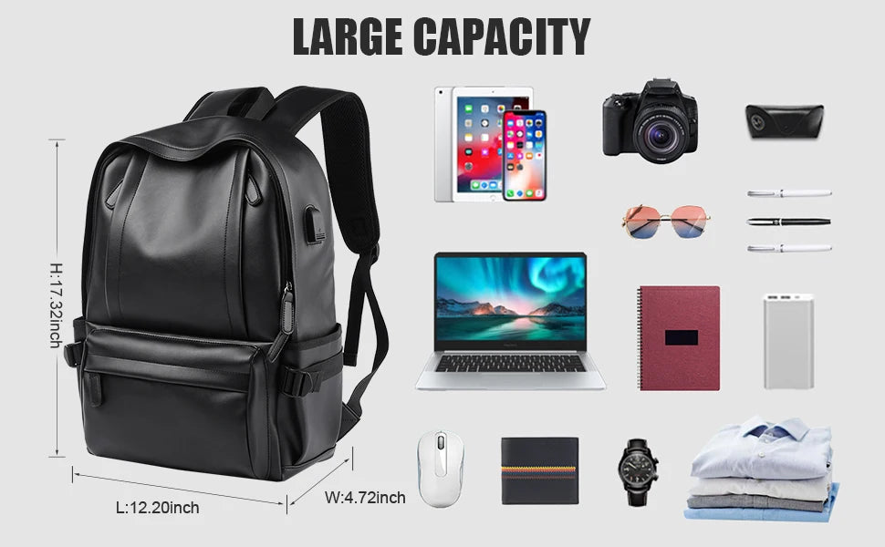 Mochila Cuero Hombre Laptop 14 Pulgadas - Viaje Business Puerto USB Resistente al Agua Daypack