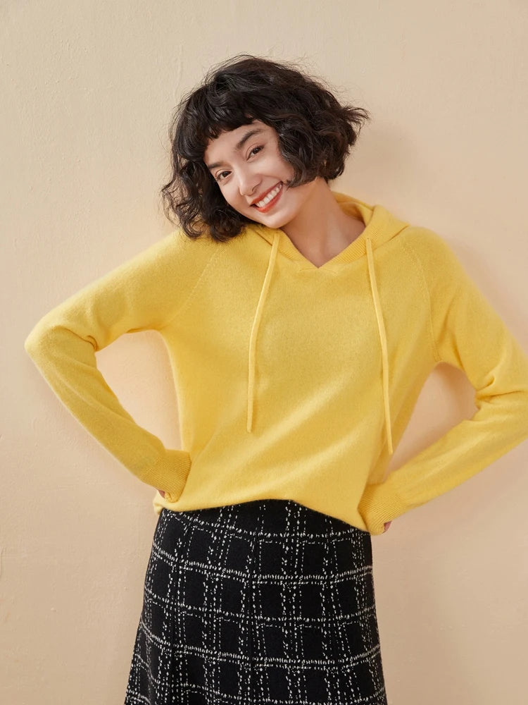 Sudadera Mujer Cashmere Capucha 100% - Pullover Punto Otoño Invierno Lujo
