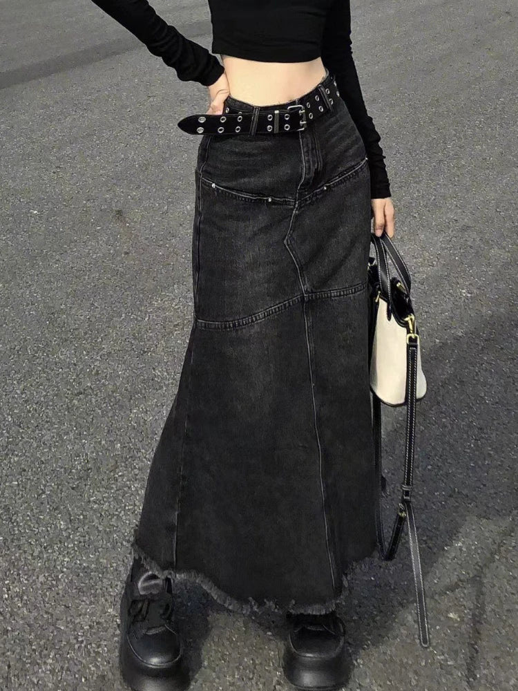 Falda Denim Mujer Vintage - Falda Vaquera Cintura Alta Desgastada Streetwear