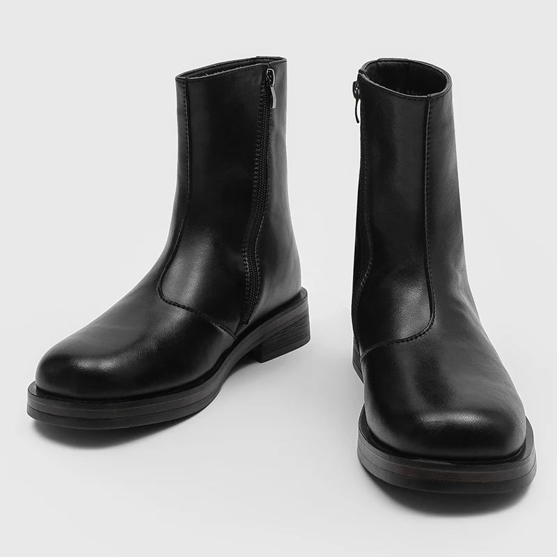 Botas Chelsea Hombre Mid Top - Motorcycle Casual Cremallera Lateral Punta Redonda