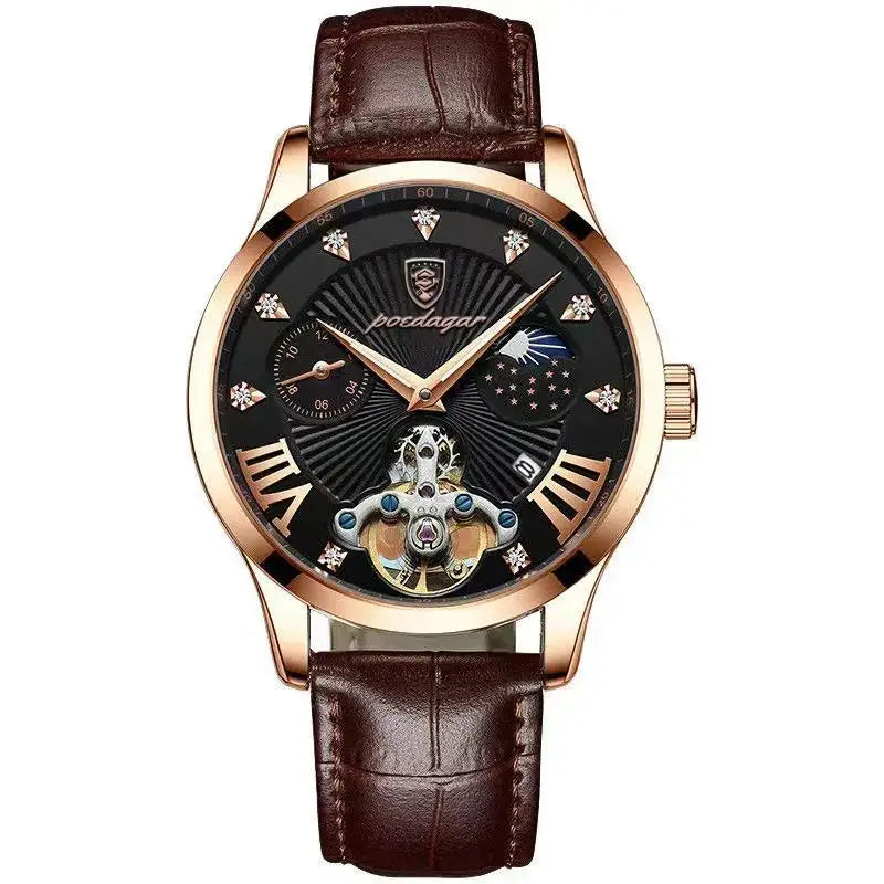 Reloj POEDAGAR Luxury para Hombre - Cuarzo Business Cuero Calendario Resistente al Agua