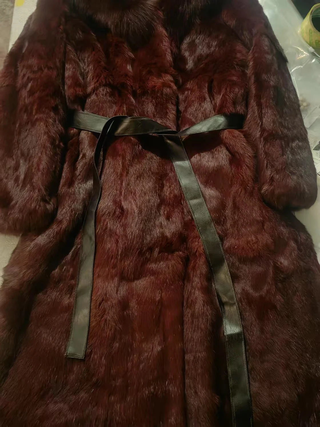 Abrigo Piel Conejo Rex Mujer - Abrigo Largo Cuello Zorro Fashion Invierno