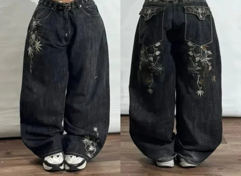 Vaqueros Mujer Góticos Y2K - Jeans Pierna Ancha Multi-Bolsillos Hip-Hop