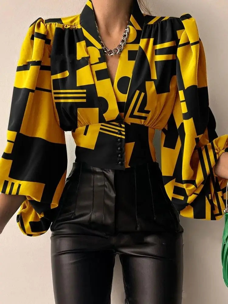 Blusa Mujer Irregular Cuello V - Top Manga Farol Otoño