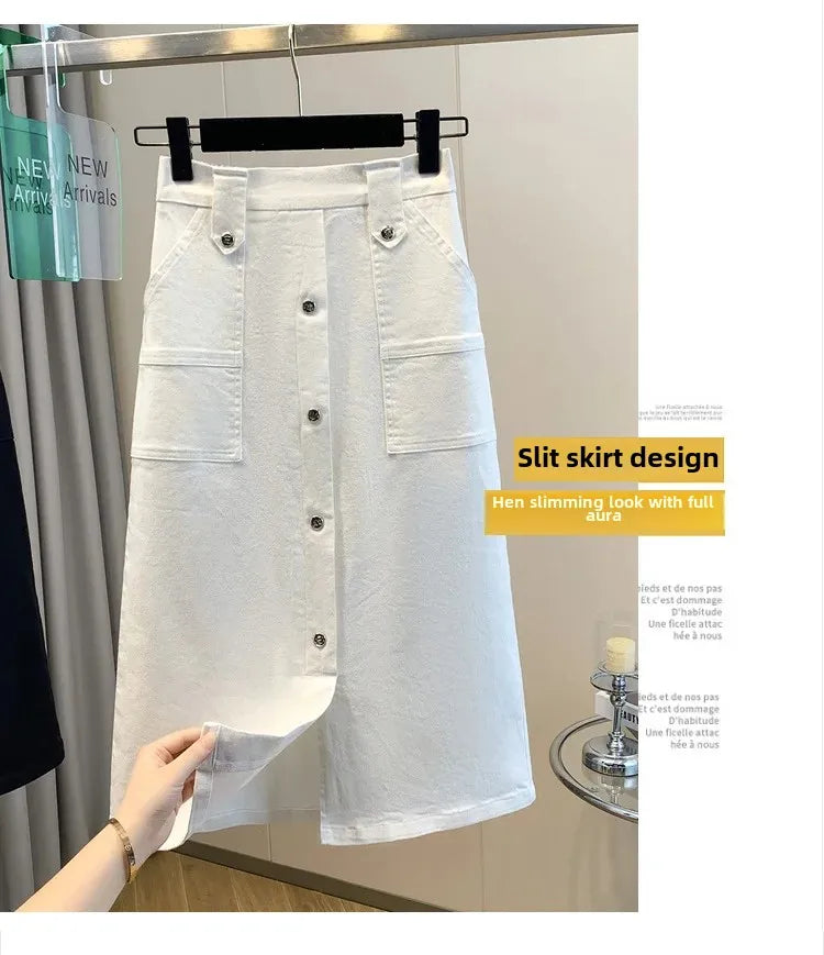 Falda Mujer Denim Tallas Grandes Primavera - Midi Cintura Alta Elástica