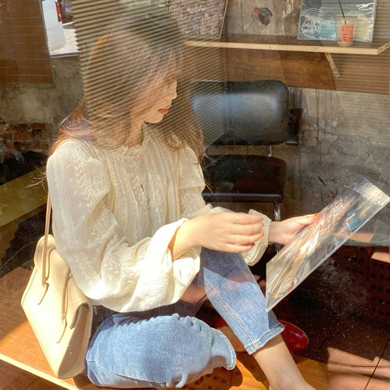 Blusa Encaje Mujer Oficina - Camisa Elegante Primavera Otoño