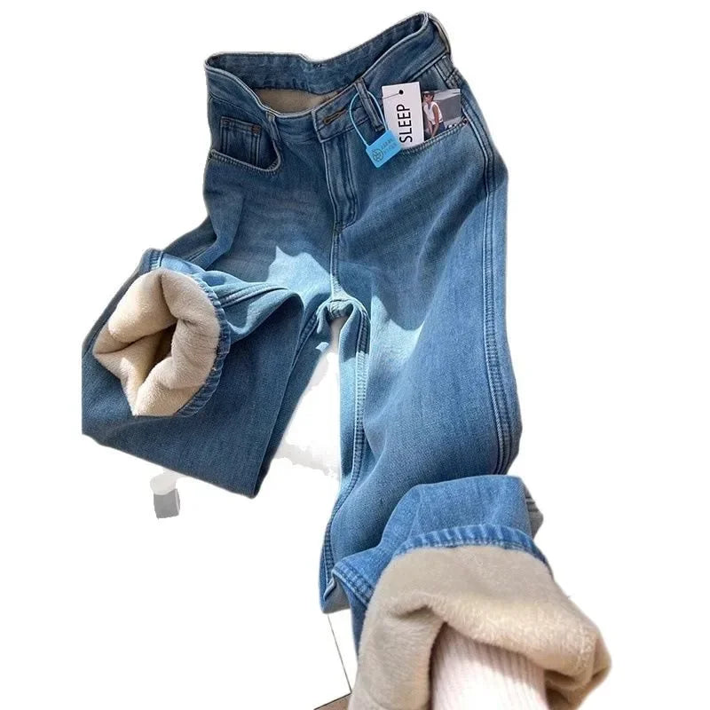 Vaqueros Mujer Forro Polar Invierno - Jeans Pierna Ancha Térmicos Gruesos