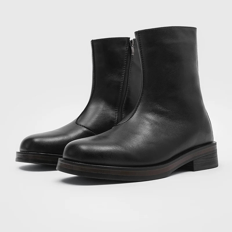 Botas Chelsea Hombre Mid Top - Motorcycle Casual Cremallera Lateral Punta Redonda