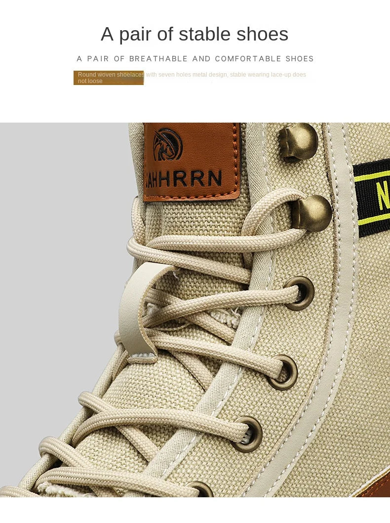 Botas Hombre 2023 Otoño Invierno - Transpirables High-Top Aumentan Altura Suela Gruesa All-Match Canvas Casual