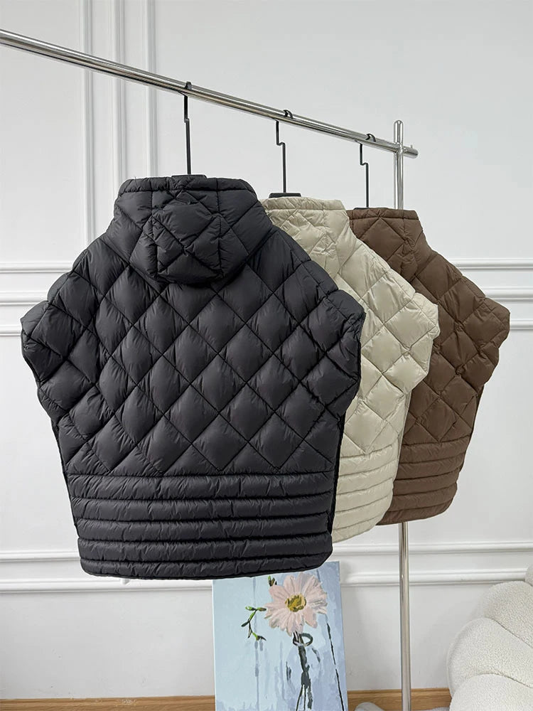 Chaleco Mujer Plumas Pato Capucha 2025 - Chaqueta Sin Mangas Irregular