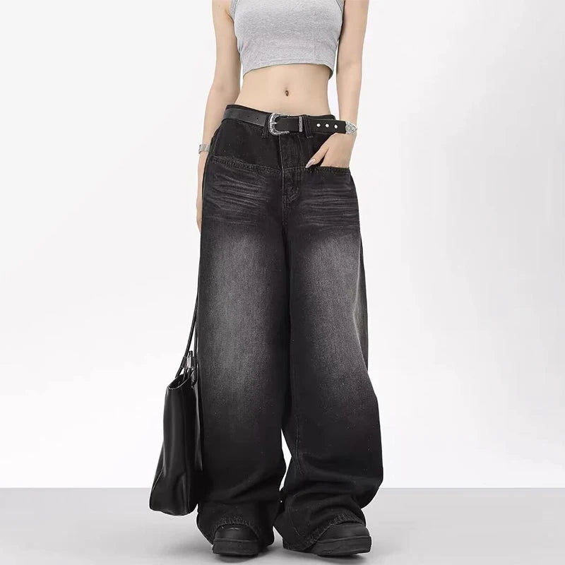 Jeans Oversized Retro Mujer - Pantalones Anchos Y2K Cintura Baja