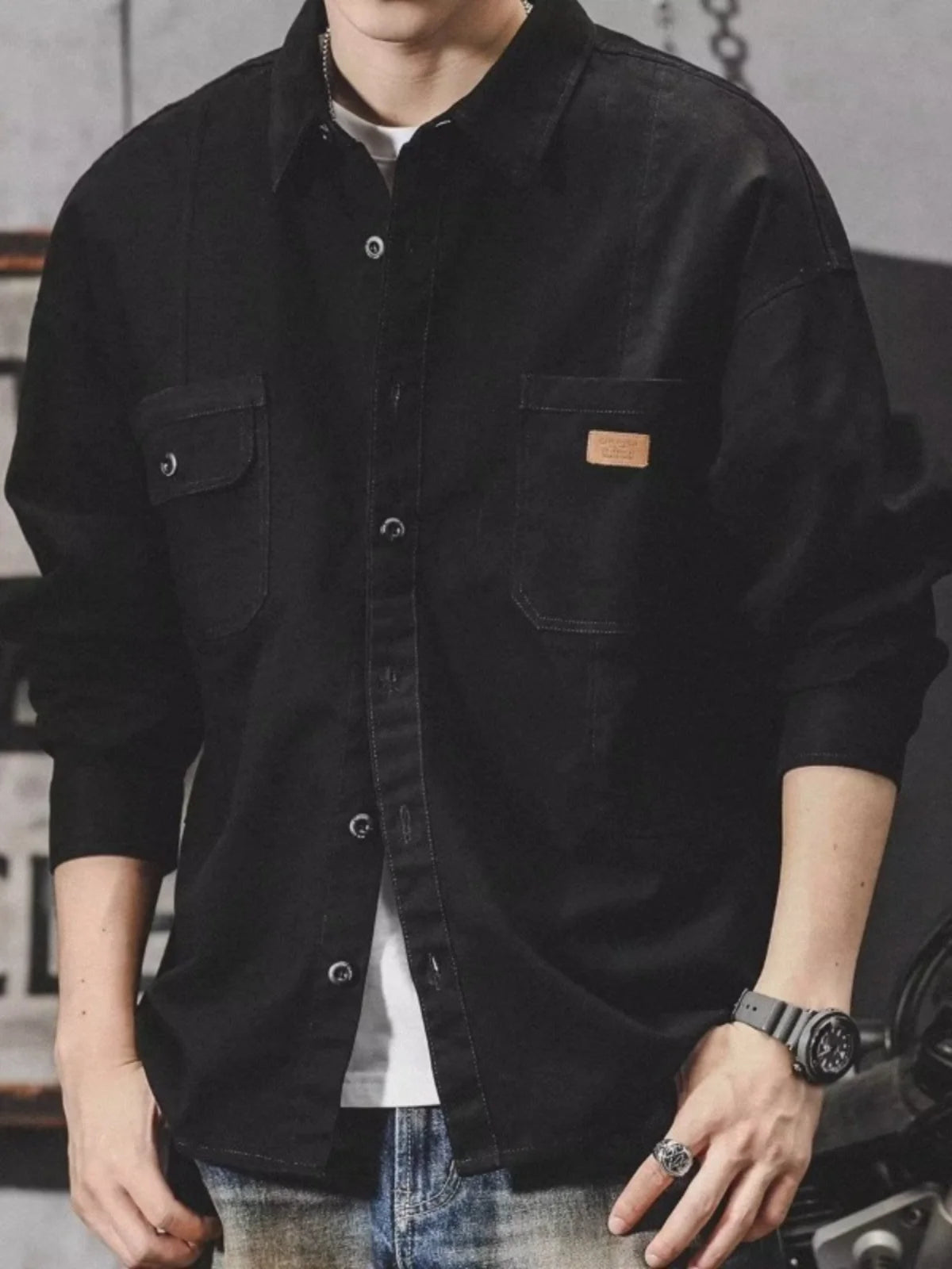 Camisa Hombre Trabajo Workwear - Manga Larga Casual Resistente Oficina Outdoor Primavera Otoño Tendencia Japonesa