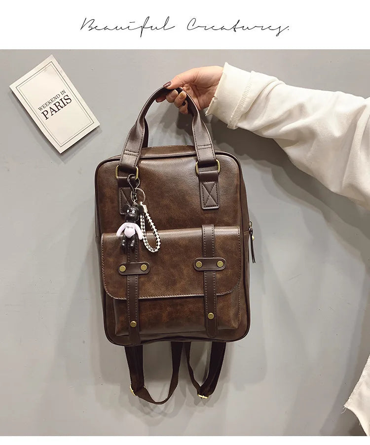 Mochila Cuero Juvenil Unisex - Alta Calidad Adolescentes Escolar Hombro Satchel Color Sólido