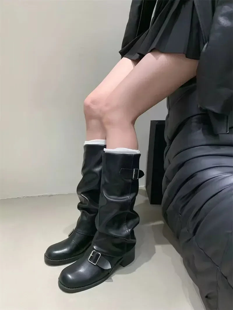 Botas Rodilla Mujer Plataforma - Chunky Tacón Punk Gothic Motocicleta