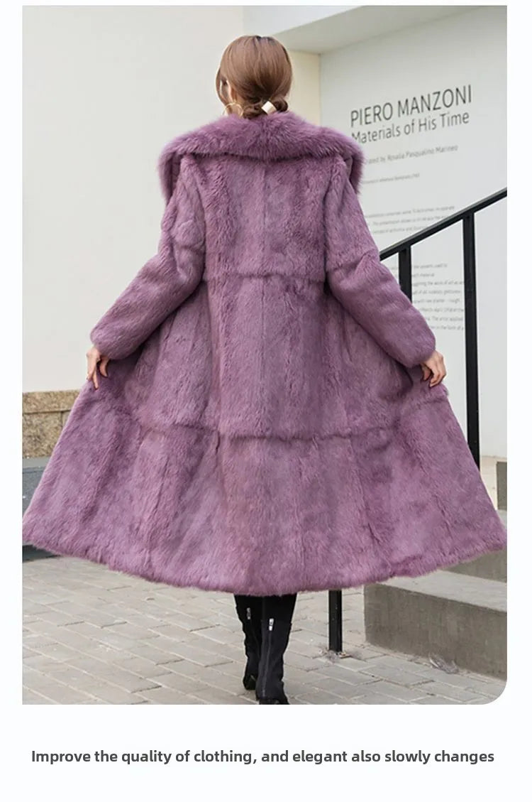 Abrigo Piel Conejo Rex Mujer - Abrigo Largo Cuello Zorro Fashion Invierno