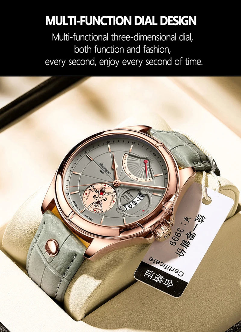 Reloj POEDAGAR Luxury para Hombre - Cuarzo Business Cuero Calendario Resistente al Agua