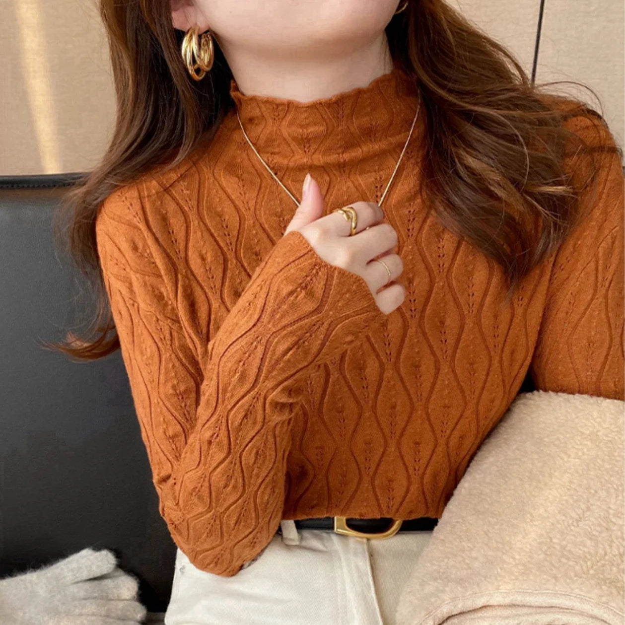 Suéter Cashmere Mujer Cuello Alto - Jersey Slim Otoño Invierno