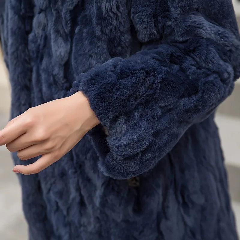 Abrigo Piel Conejo Mujer Capucha - Abrigo Real 110cm Largo Invierno