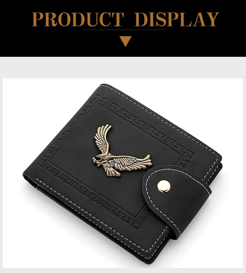 Cartera Hombre Corta Cuero PU - Billetera Plegable Tarjetero Águila