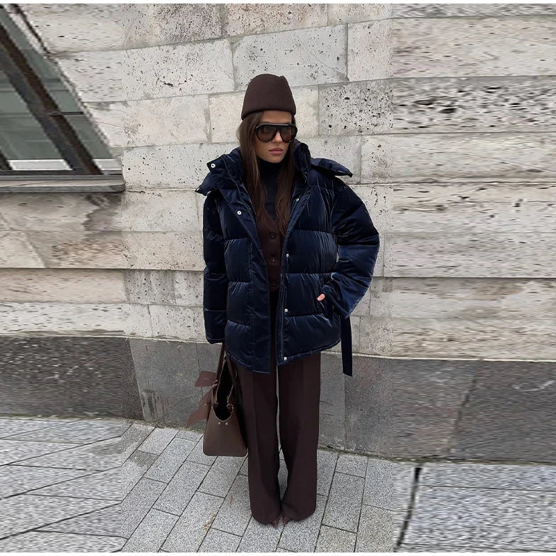 Abrigo Mujer Vintage Brillante - Abrigo Capucha Acolchado Cuello Alto 2025