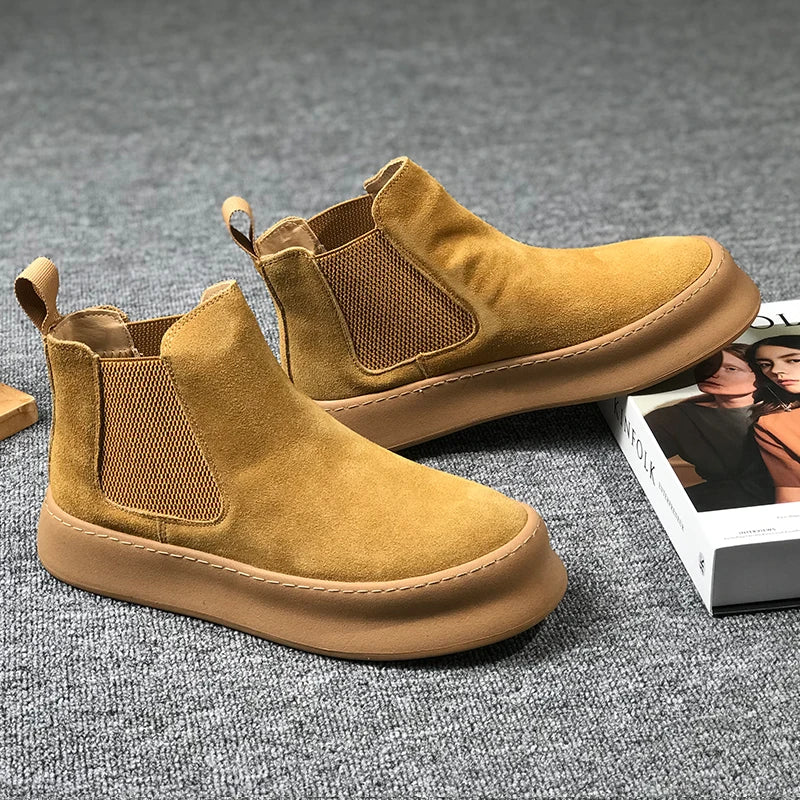 Botines Hombre Ante Suela Gruesa - Retro Otoño Invierno Cómodos Fashion Aumentan Altura Casual Jóvenes