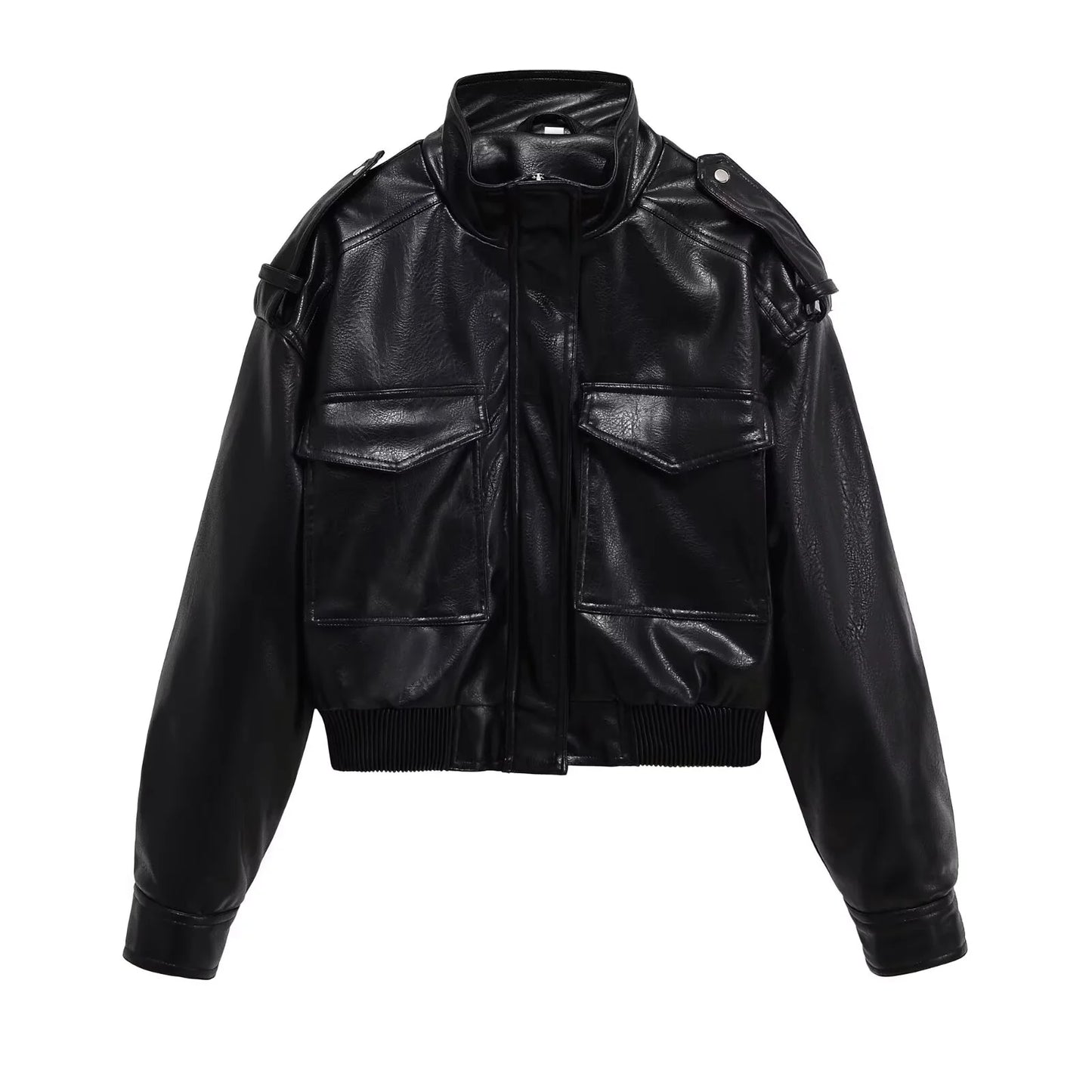 Chaqueta Cuero Mujer Retro Workwear - Chaqueta Bolsillos Cremallera 2025