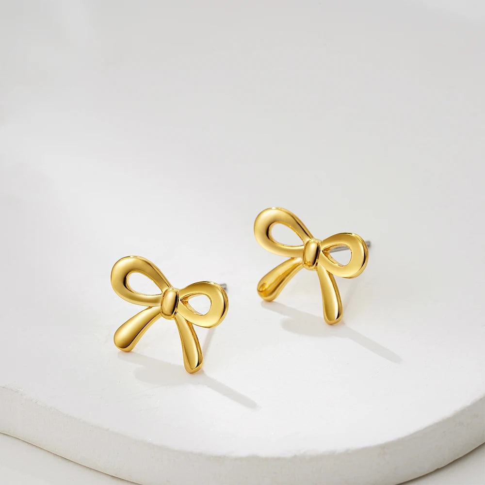 Pendientes Lazo Minimalistas - Chapado Oro Grande Mediano Pequeño Mujer