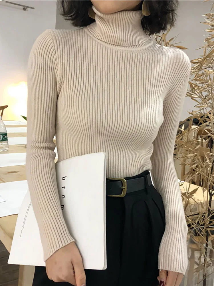 Jersey Cuello Alto Mujer 2025 - Suéter Coreano Slim Otoño Invierno