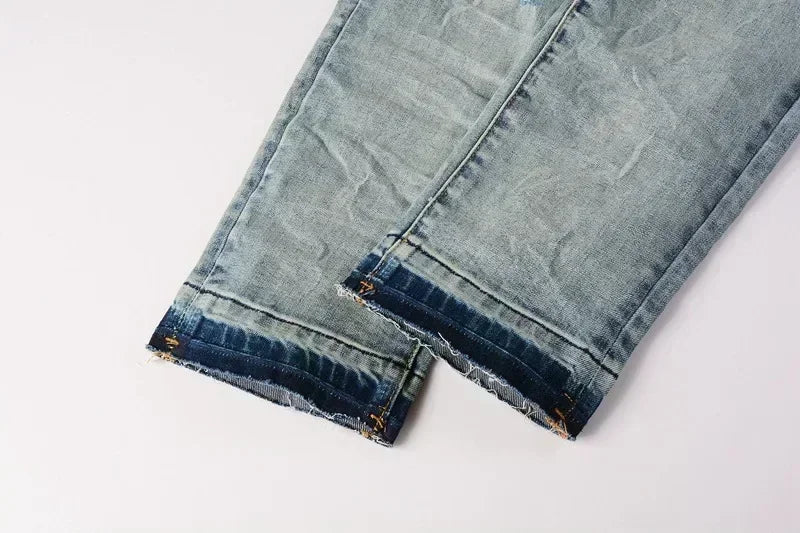 Vaqueros Hombre 2025 High Street Rotos - Jeans Skinny Desgastados Azul Cintura Baja Fashion