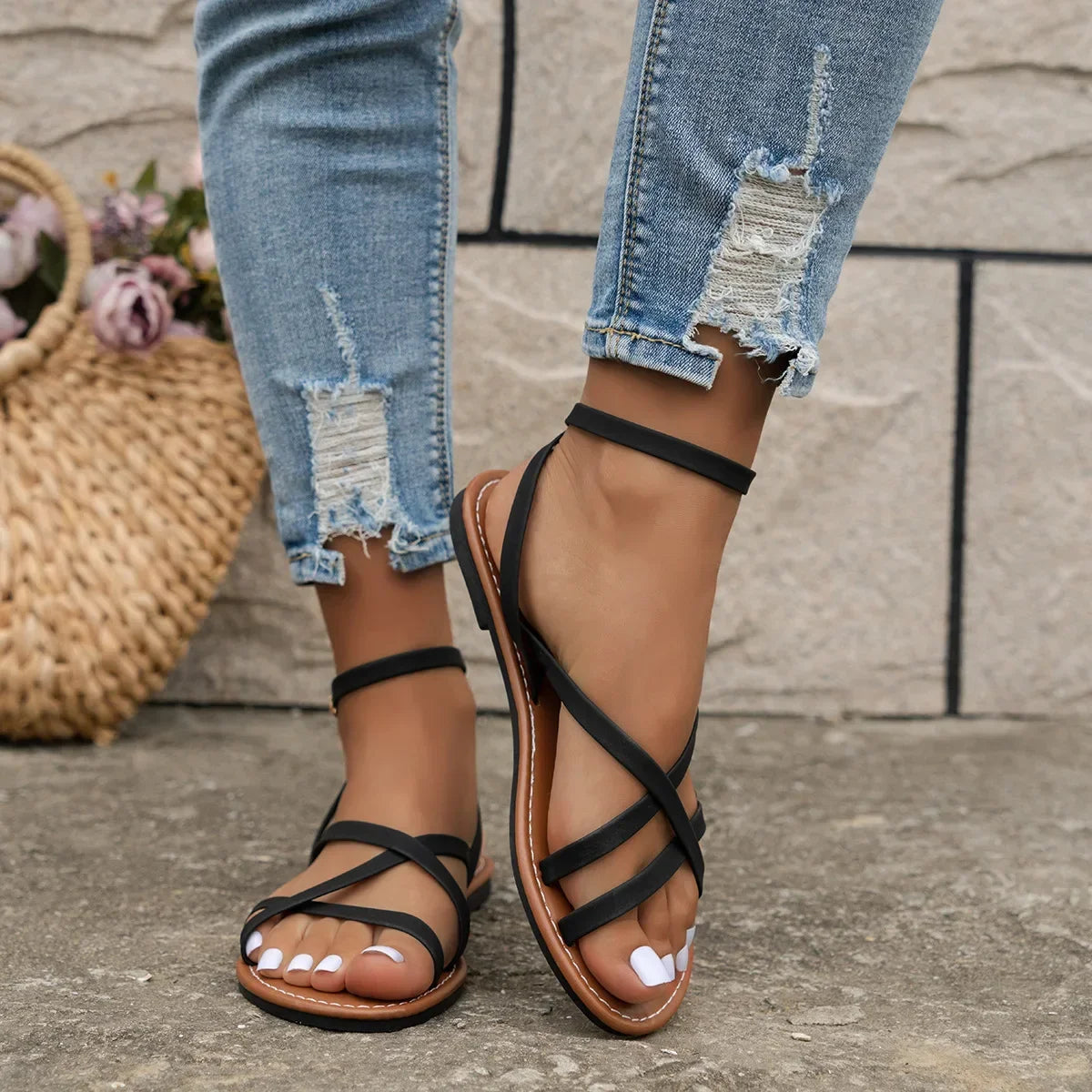 Sandalias Casual Mujer Verano 2024 - Zapatos Romanos Planos Playa Fashion