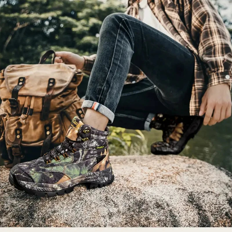 Botas Hombre Camuflaje Caza - High-Top Transpirables Deportivas Outdoor Senderismo Resistentes Impermeables Montañismo