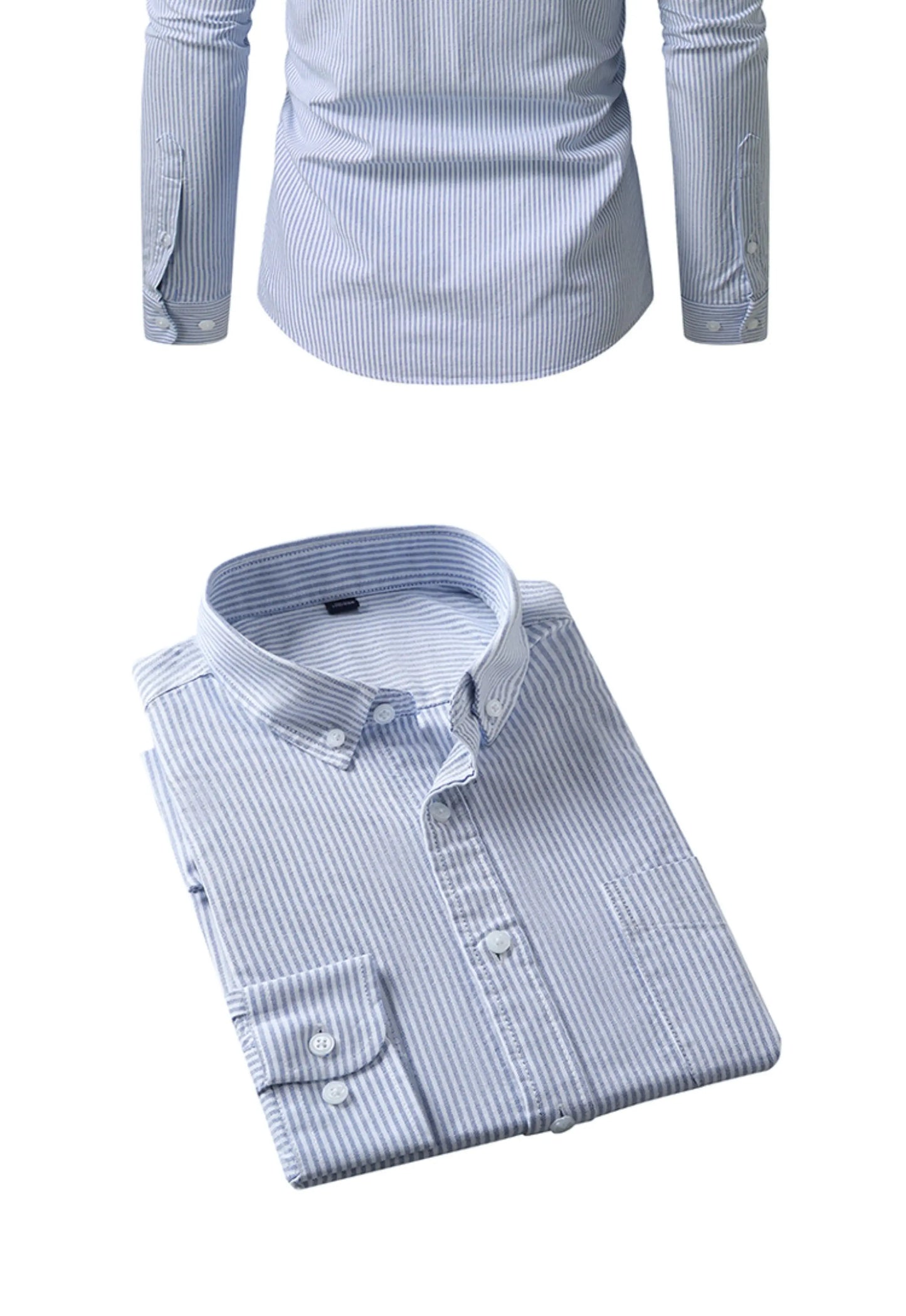 Camisa Hombre Algodón Resistente - Alta Calidad Manga Larga Color Sólido Rayas