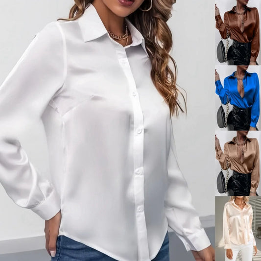 Blusa Satén Mujer Primavera - Camisa Seda Manga Larga Elegante