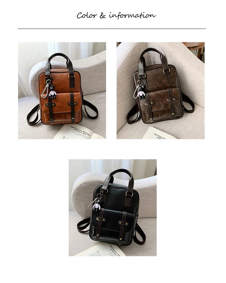 Mochila Cuero Juvenil Unisex - Alta Calidad Adolescentes Escolar Hombro Satchel Color Sólido