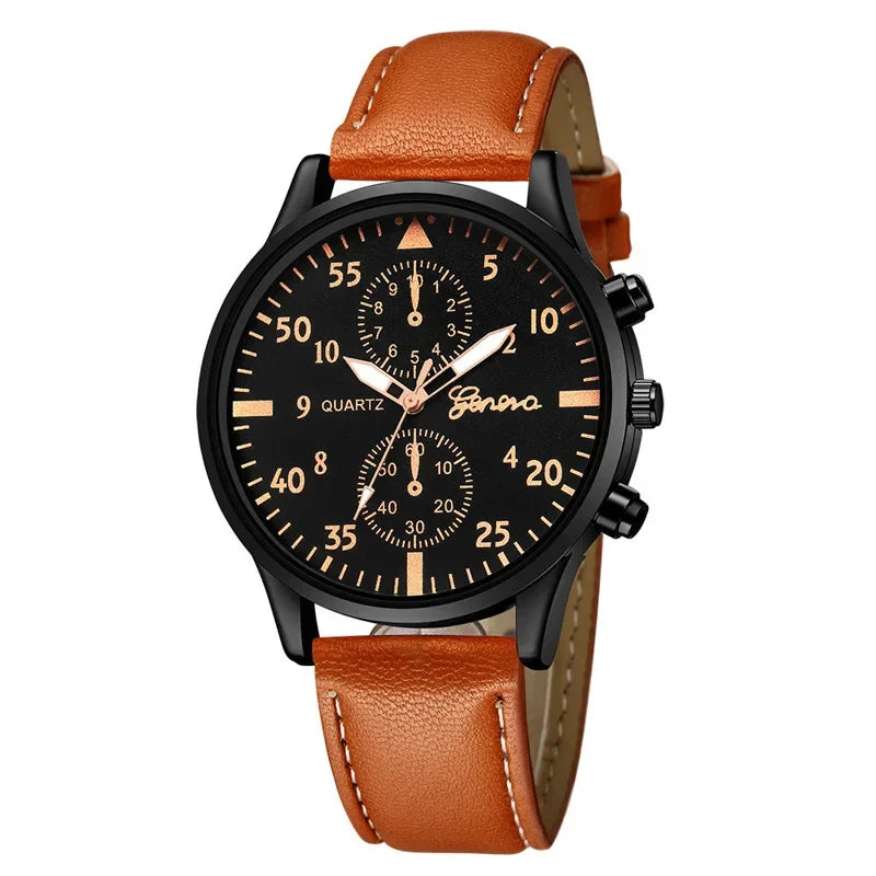 Reloj Hombre Cuero Marrón Luxury - Cuarzo Business Fashion Regalo Elegante