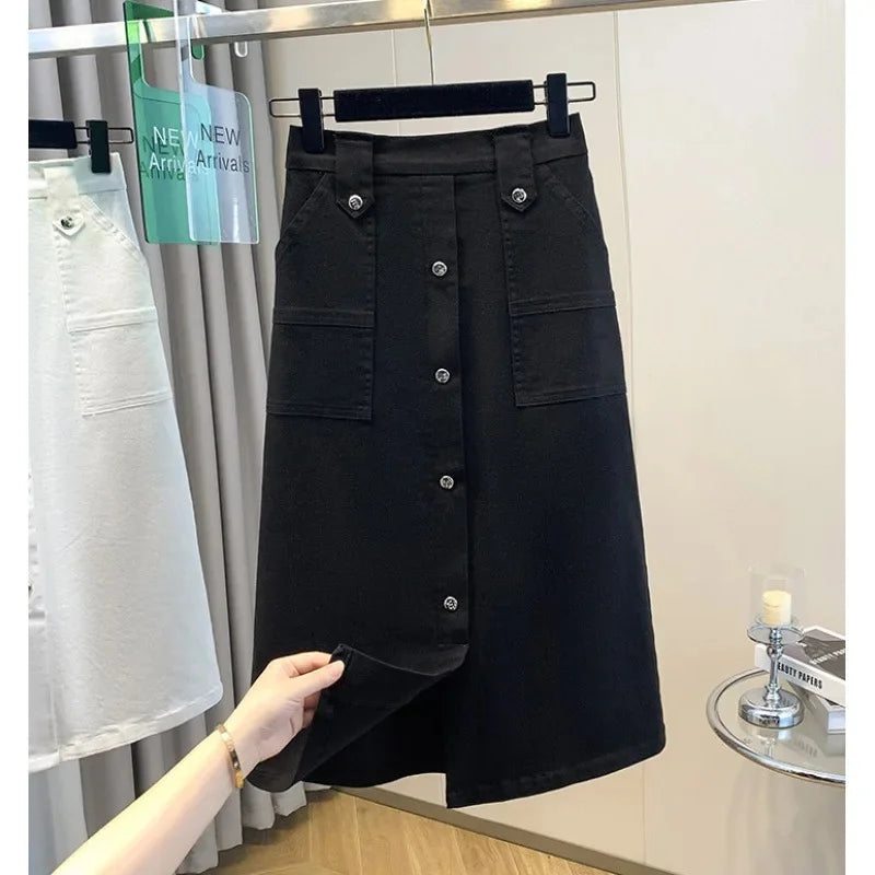 Falda Mujer Denim Tallas Grandes Primavera - Midi Cintura Alta Elástica