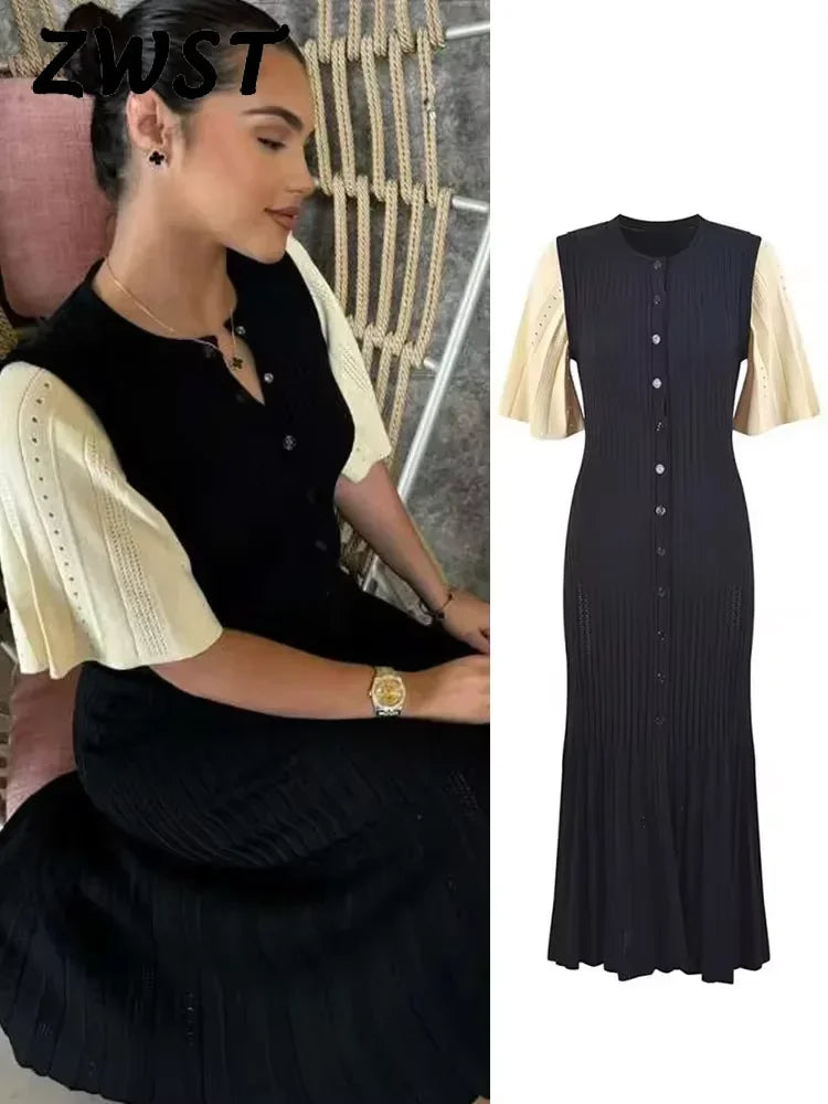 Vestido Punto Mujer Elegante - Vestido Largo Primavera 2025