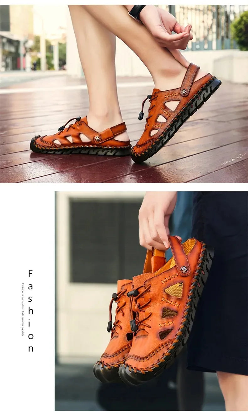 Sandalias Hombre Cuero Verano 2025 - Clásicas Romanas Outdoor Playa Chanclas Goma Trekking