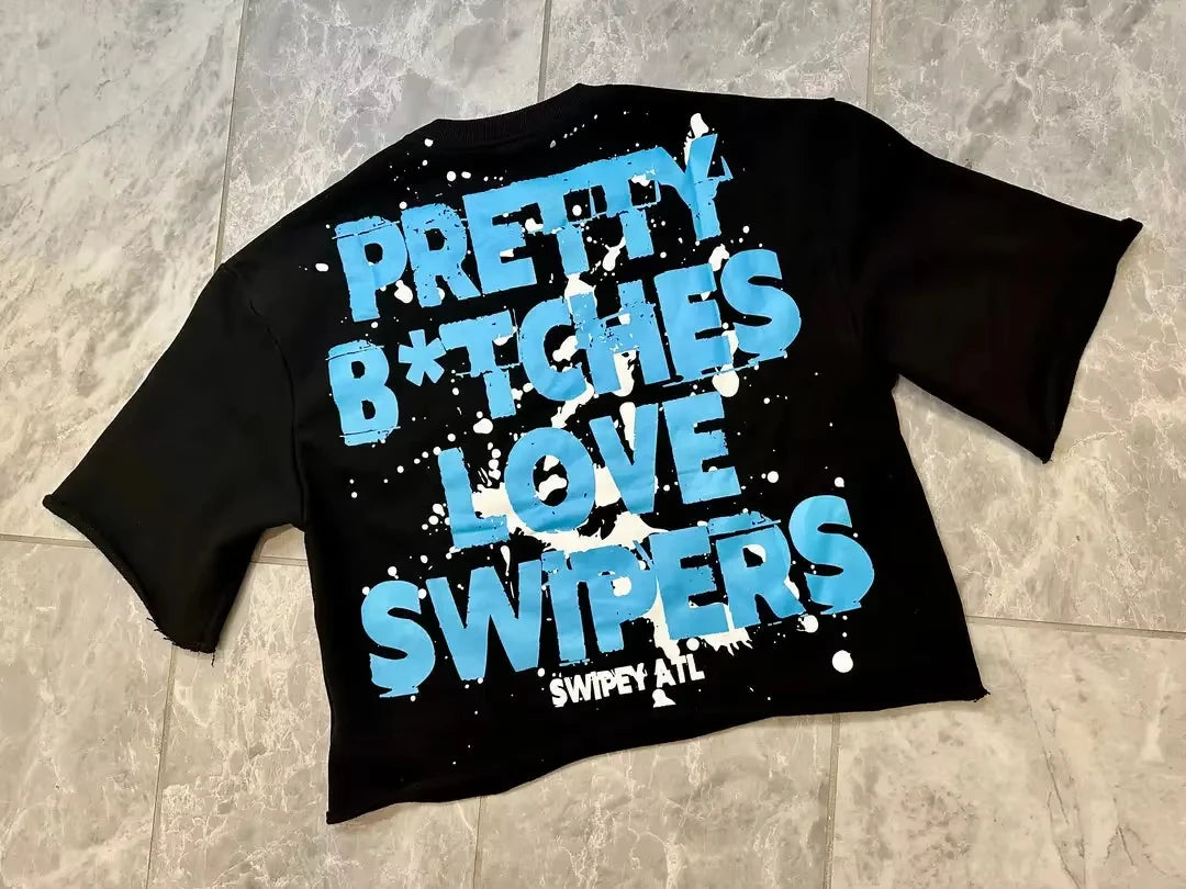 Camiseta Oversized Gothic Unisex Azul - Harajuku Cropped Graphic