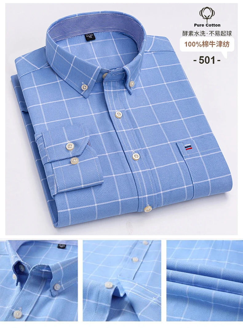 Camisa Hombre Business Cuadros 2024 - Fashion Trabajo Algodón Casual Vestir Slim Fit Manga Larga Botones