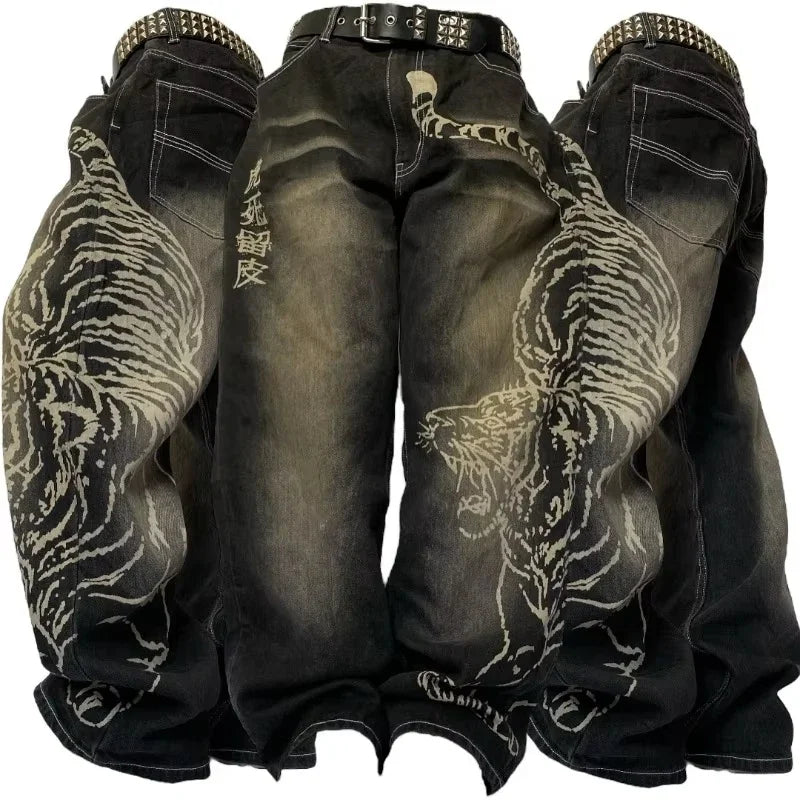 Vaqueros Mujer Góticos Y2K - Jeans Pierna Ancha Multi-Bolsillos Hip-Hop