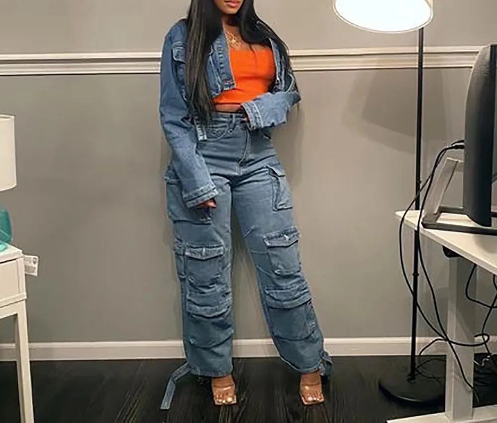 Jeans Cargo Mujer Europeos - Pantalón Multibolsillos Primavera