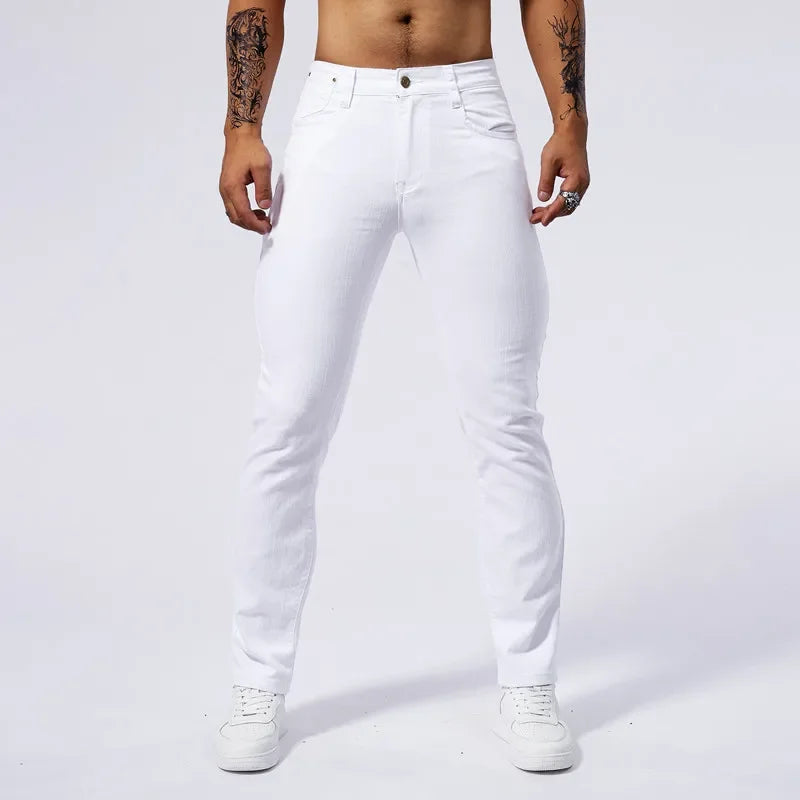 Vaqueros Blancos Hombre Casuales Stretch - Jeans Slim Fit Rectos Streetwear