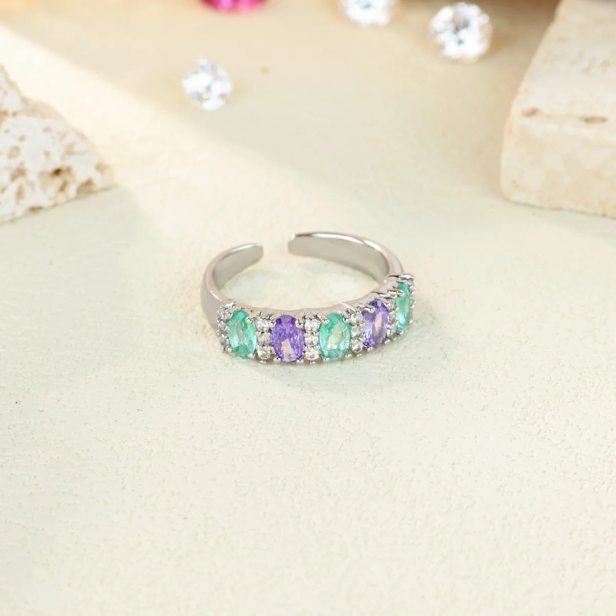 Anillo Circonita Arcoíris Mujer - Acero Inoxidable Dorado Boda 2025