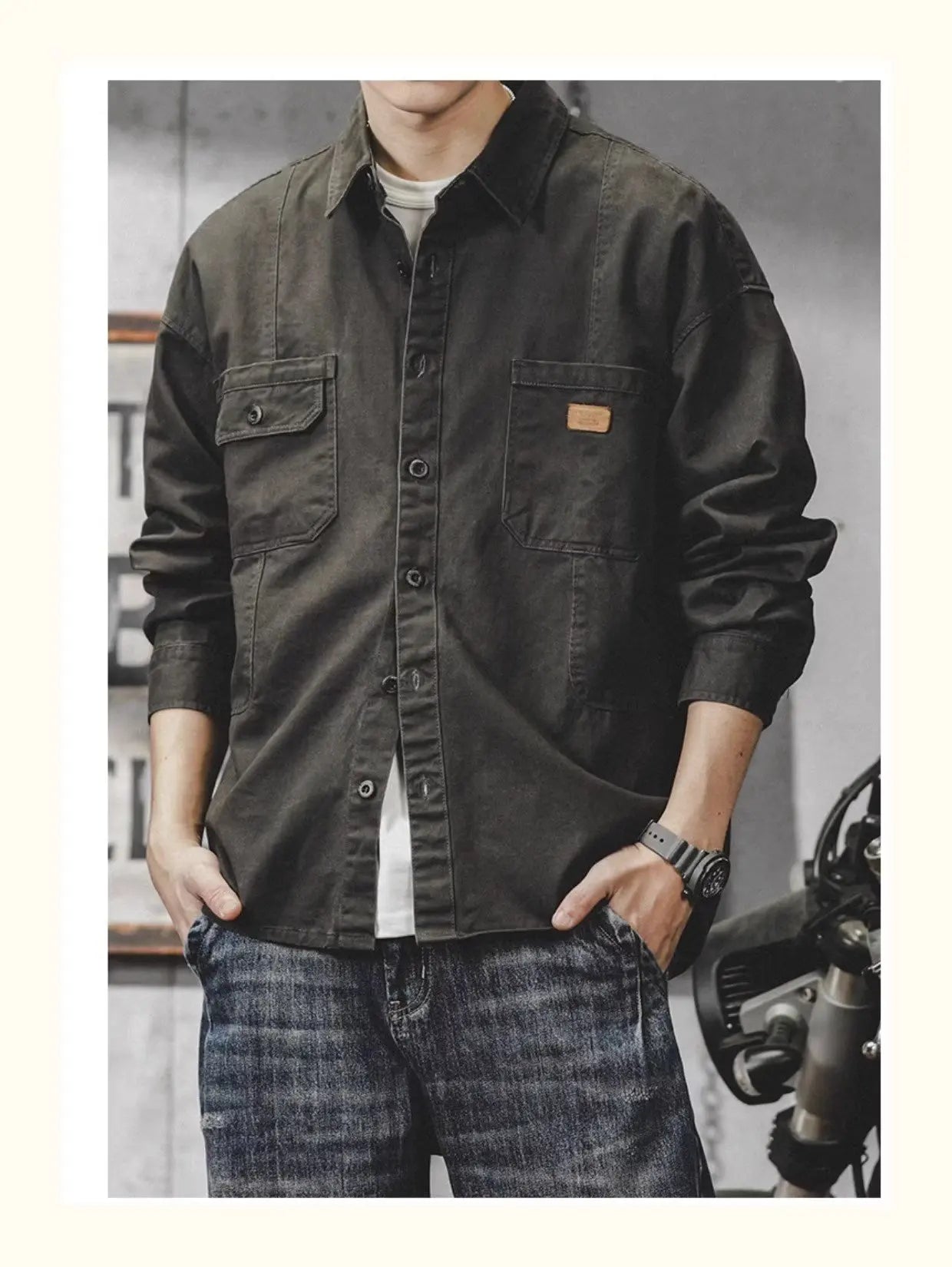 Camisa Hombre Trabajo Workwear - Manga Larga Casual Resistente Oficina Outdoor Primavera Otoño Tendencia Japonesa