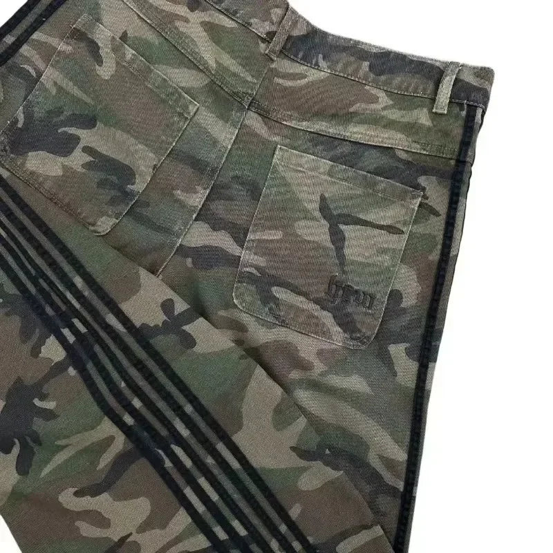 Vaqueros Hombre Camuflaje Pierna Ancha - Pantalones Sueltos Oversize Retro Streetwear