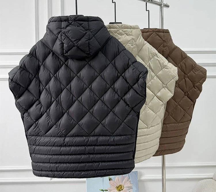 Chaleco Mujer Plumas Pato Capucha 2025 - Chaqueta Sin Mangas Irregular