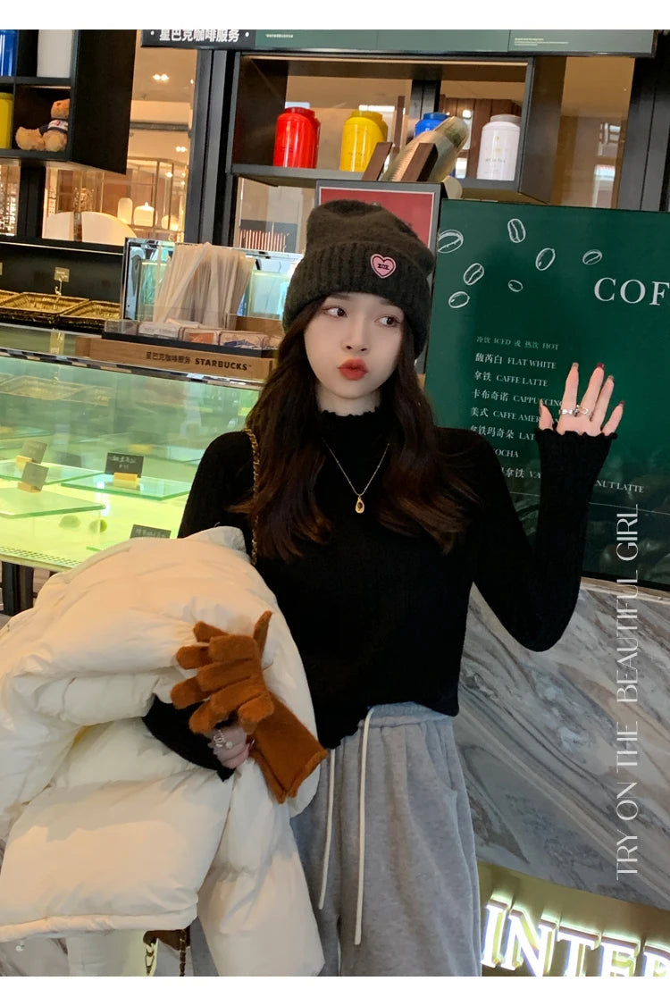 Suéter Cuello Alto Mujer Fruncido 2025 - Jersey Invierno Cálido Slim Otoño